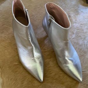 Kate Spade silver metallic kitten heel booties